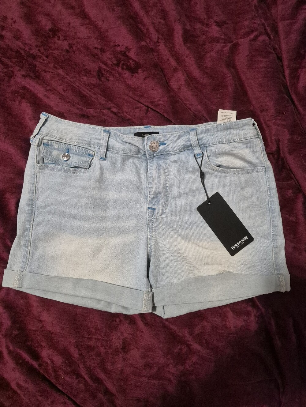 True Religion Brand New With Tags Light Wash Denim Roll-Cuff Women's Shorts